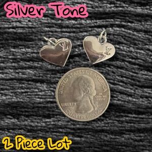 2 Piece Lot Silver Heart LV Zipper Pull Button Charm Pendant